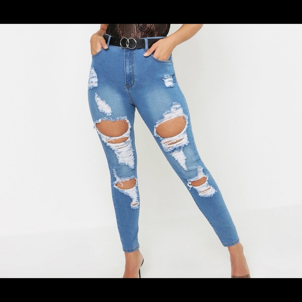 Plus Distressed High Rise Stretch Skinny Jean